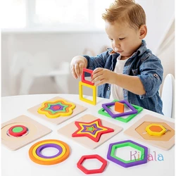Rompecabezas geométricos en madera para niños pequeños Montessori