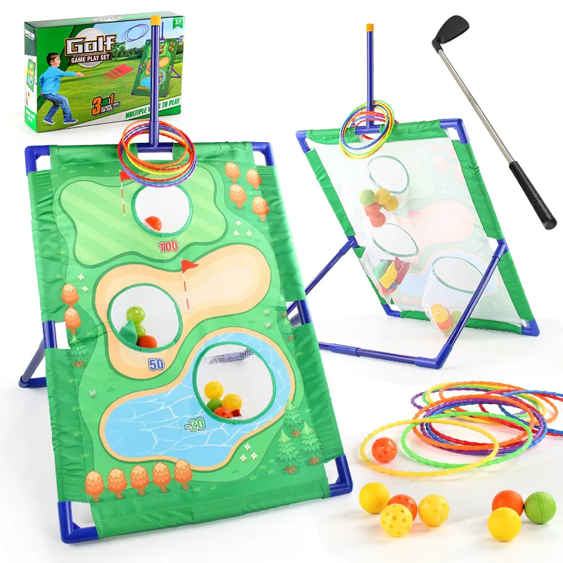 Estante de tela para Golf, anillo de saco de arena 3 en 1, juego de lanzamiento, juego de estera de práctica, deportes al aire libre, juguetes interactivos para padres e hijos, juego de Golf de Navidad