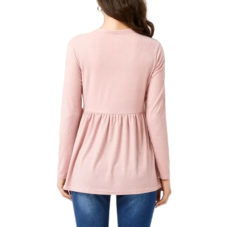 Tops de lactation maternity manga larga – Algodón rosa suave - imagen 3