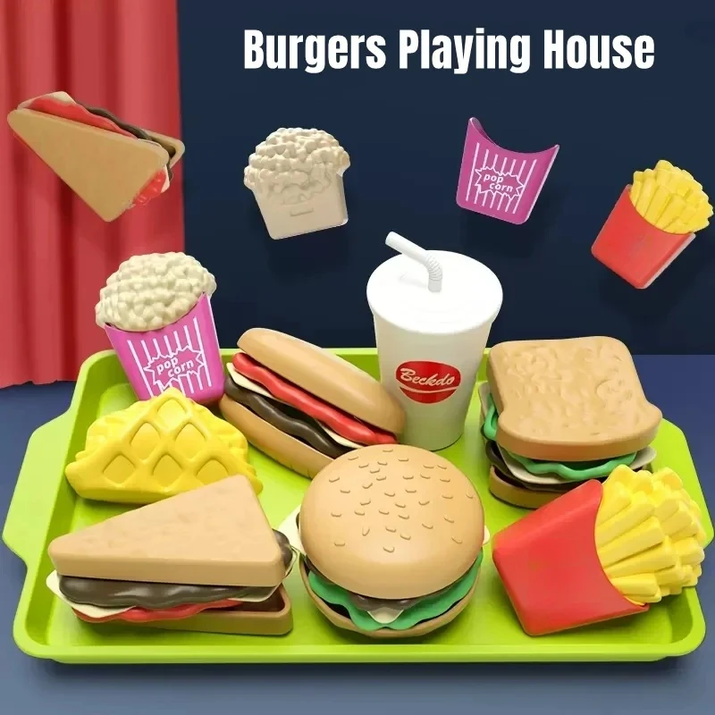 Hamburguesa de plástico desmontable para aperitivos, juguete de imitación para niños, cocina, casa de juegos, juguete de comida, hamburguesa para niños, juego de simulación, juego de cocina