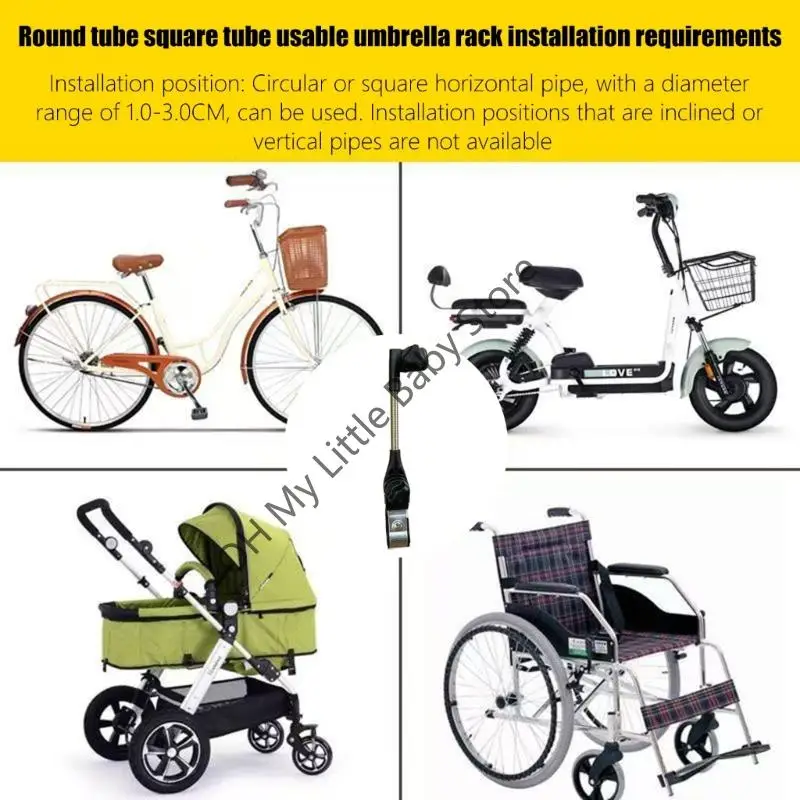 Abrazadera para parasol para cochecitos con marco Metal M76C, amplia aplicación para sillas ruedas y bicicletas, segura - imagen 5