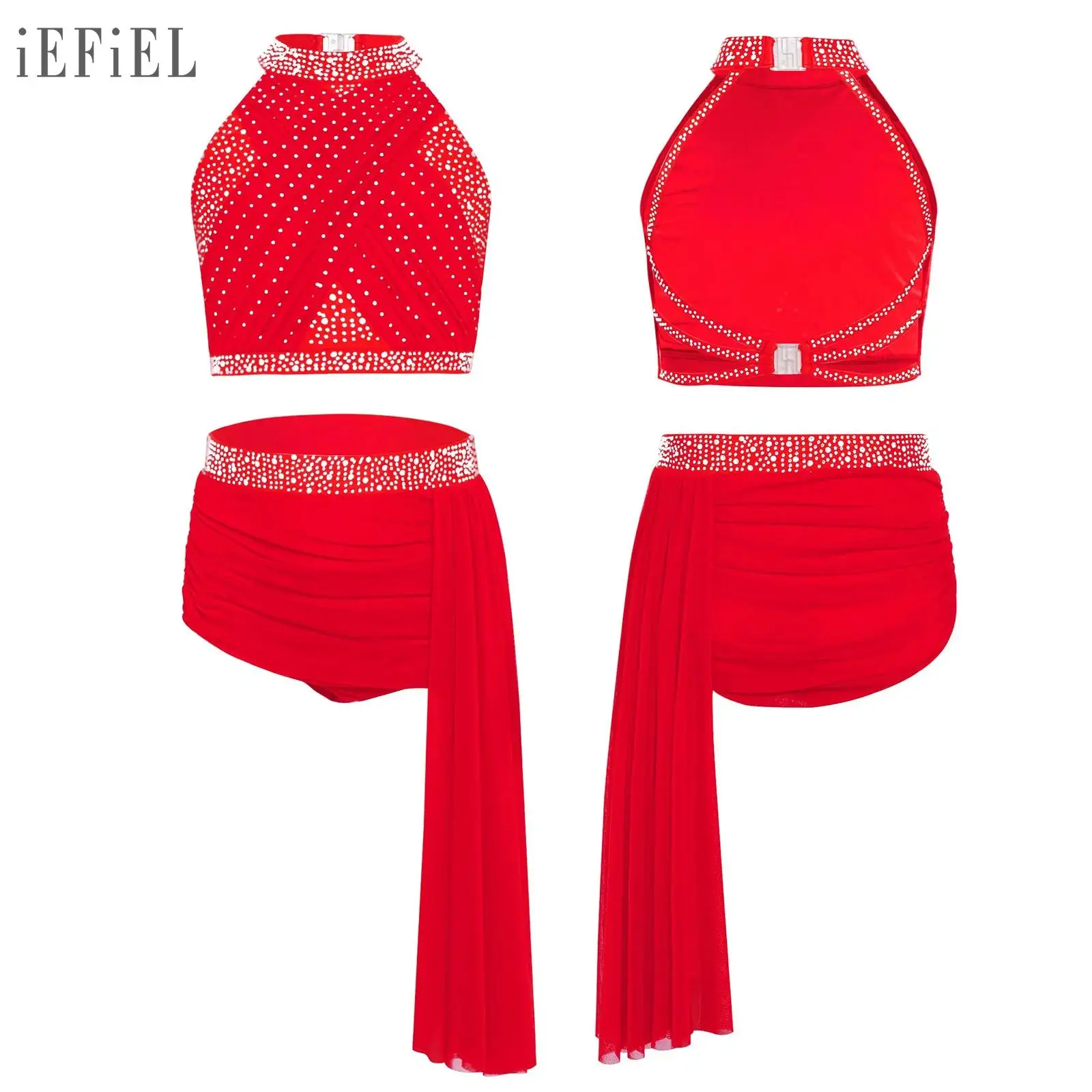 Conjuntos de baile lírico de Ballet para niñas, Ropa de baile latino contemporánea moderna, Top corto sin mangas con superposición de malla y falda, disfraz