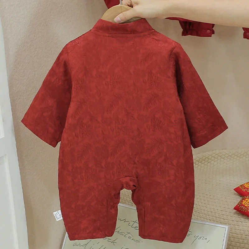 Otoño bebé niño Boutique ropa estilo chino Año nuevo cumpleaños monos rojos de manga larga artículos para recién nacidos disfraz infantil B245 - imagen 3