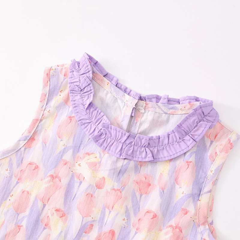 Conjunto de 2 piezas de ropa de verano para niño niña, moda coreana con estampado de flores, Tops sin mangas para bebé + Pantalones sueltos, ropa de Boutique para niño B124 - imagen 4