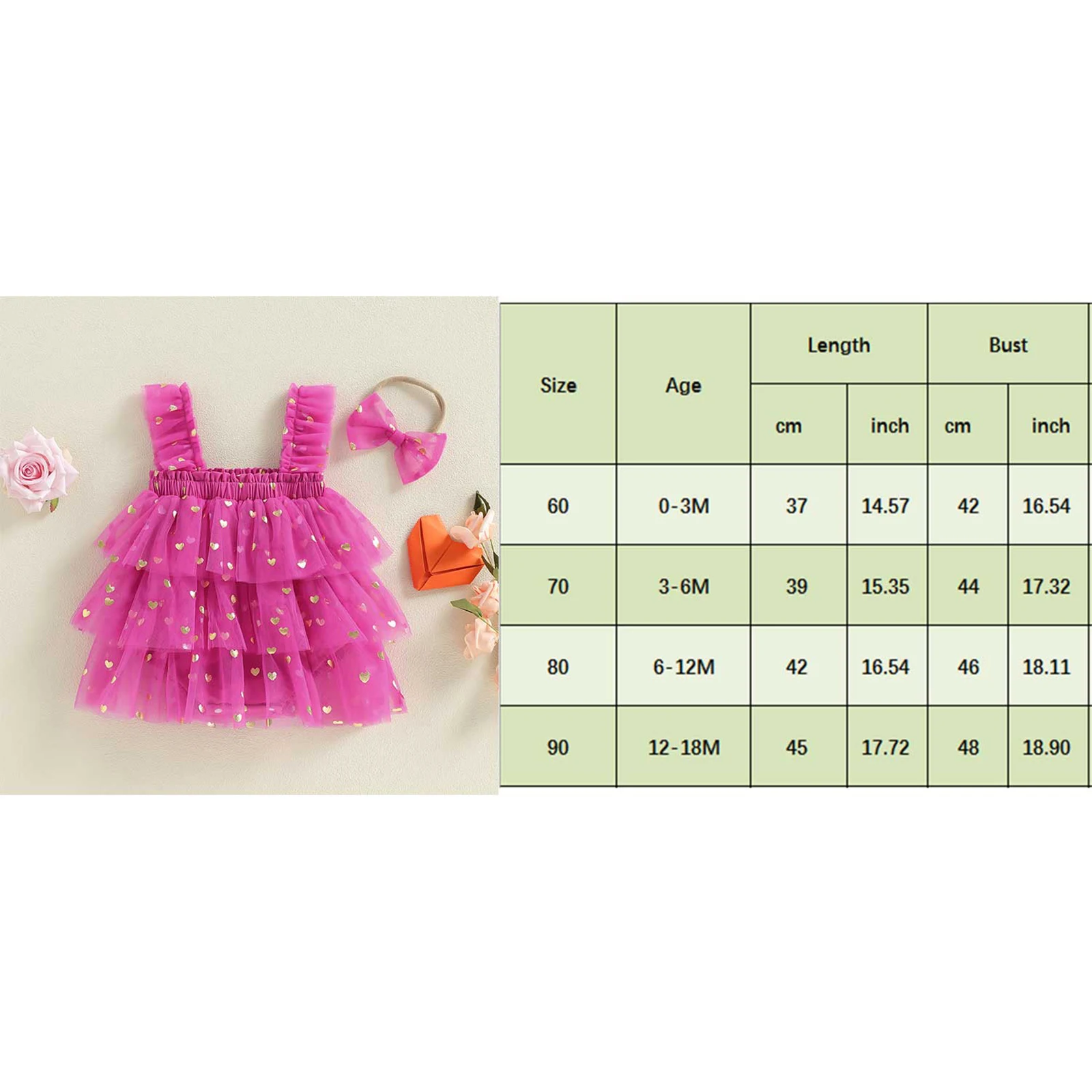 Tregren Vestido mameluco tul niña – San Valentín corazón purpurina - imagen 4
