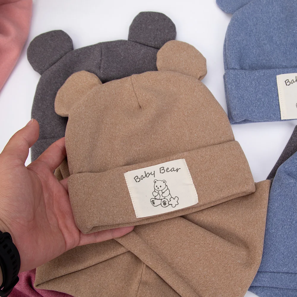 Turbante con orejas de oso para bebé y niña, bufanda, Newboorn, imitación de cachemir, etiqueta, gorras, gorros, gorros cálidos, gorros infantiles, otoño, invierno, 2 unidades por lote - imagen 5