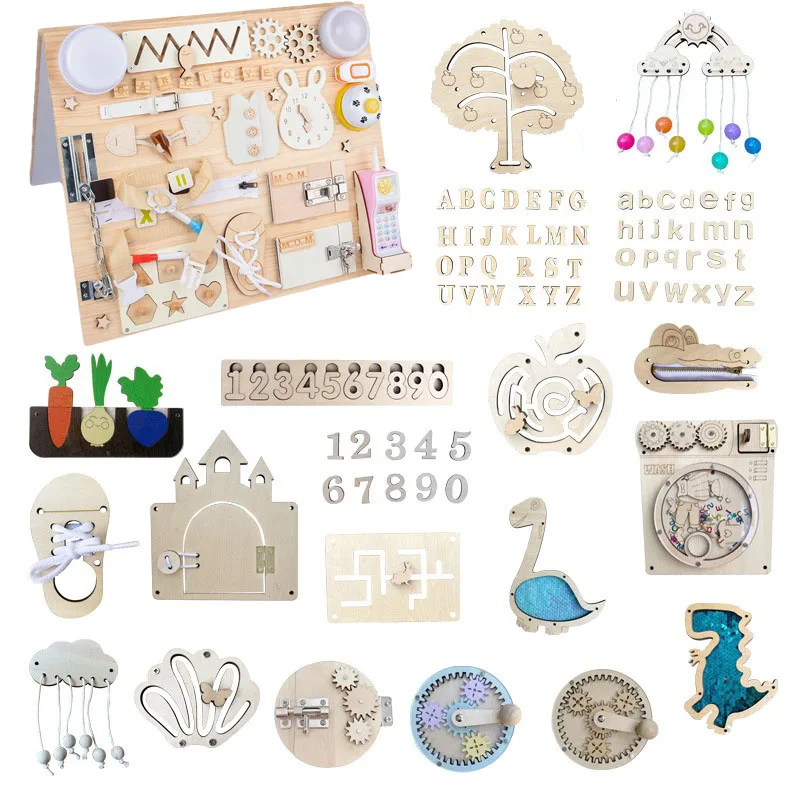 Accesorios de tablero de madera ocupado para bebé, juguete Montessori DIY, juguete de madera de Aprendizaje Temprano, elementos de madera, piezas para niños, juguete de habilidad educativa - imagen 2