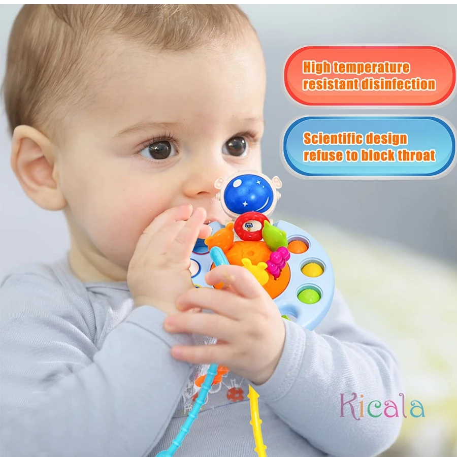 Juguetes Montessori para bebés 3 en 1, juguetes sensoriales para desarrollar la dentición, cuerda de tracción, juguetes educativos de silicona para niños pequeños, regalo de Navidad - imagen 4