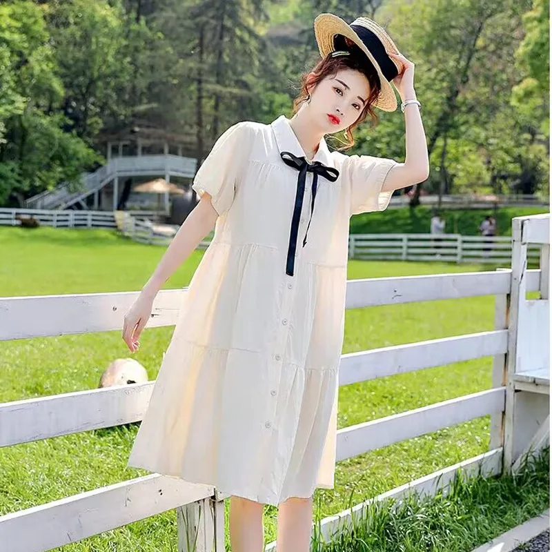 2025 verano moda coreana algodón maternidad vestido largo elegante Casual ropa suelta para mujeres embarazadas dulce embarazo - imagen 4