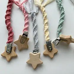 Clip chupete bebé con estrella de madera – Cadena elástica anticaídas