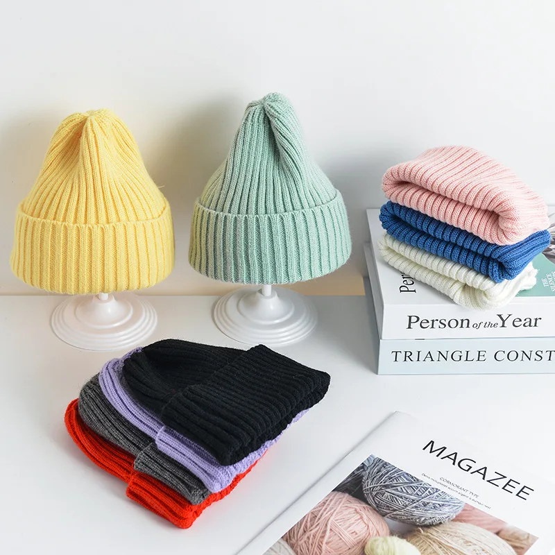 Gorro tejido de estilo coreano Ins para niños, accesorios de fotografía de Color caramelo para otoño e invierno, accesorios calentadores de cabeza - imagen 3