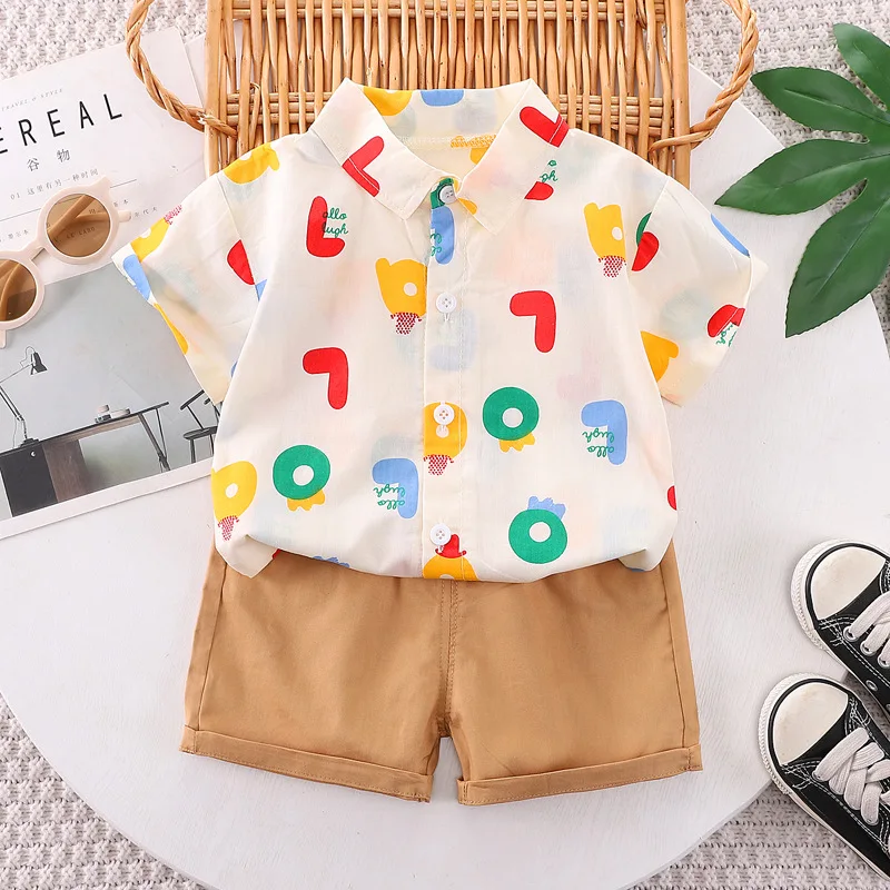 Ropa de verano para bebés, traje para niños, camiseta con letras, pantalones cortos, chándal informal para niños, 2 unids/set - imagen 4