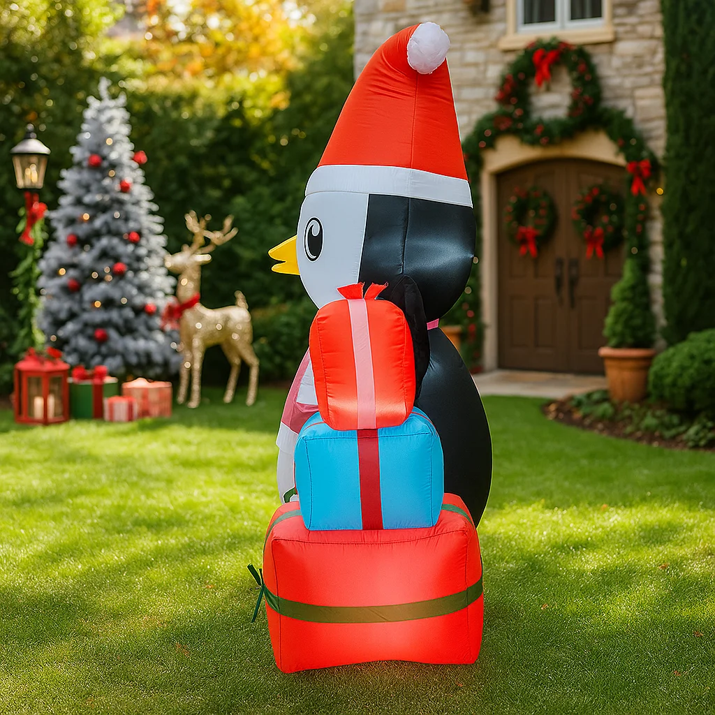 Decoración navideña al aire libre de 4,9 pies, regalo de pingüino, decoración navideña inflable, adornos de patio, luces, juguetes para el hogar, decoración, explosión - imagen 4