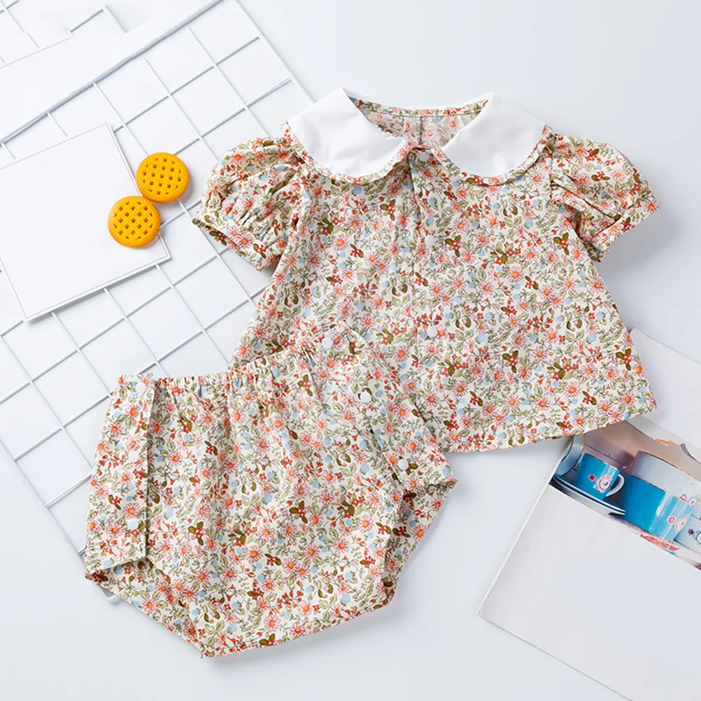 1 Juego de 1 conjunto de camisa de manga corta, pantalones cortos, conjunto para niñas pequeñas, ropa de algodón para primavera y verano para bebés, conjuntos de ropa para jugar - imagen 2