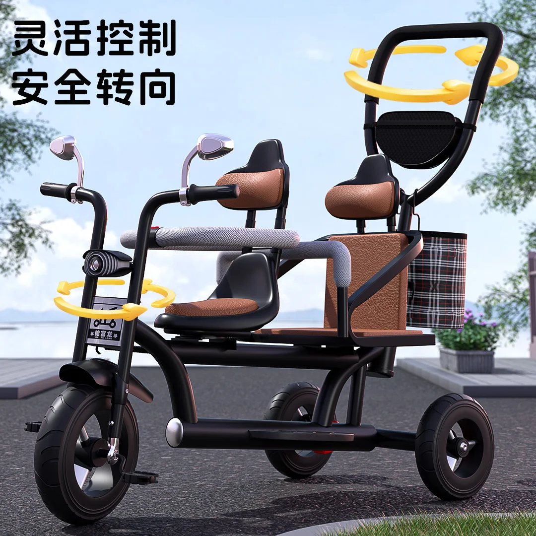 Triciclo para niños, bicicleta doble para bebé, carrito de mano doble, cochecito ligero para bebé