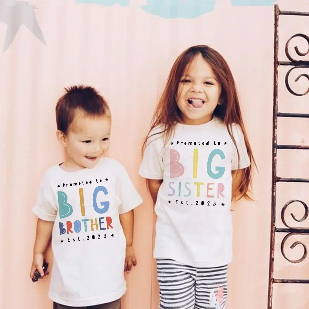 Camiseta a juego con letras impresas Big Bro Little Sis para niños, cuello redondo, Mono para bebé