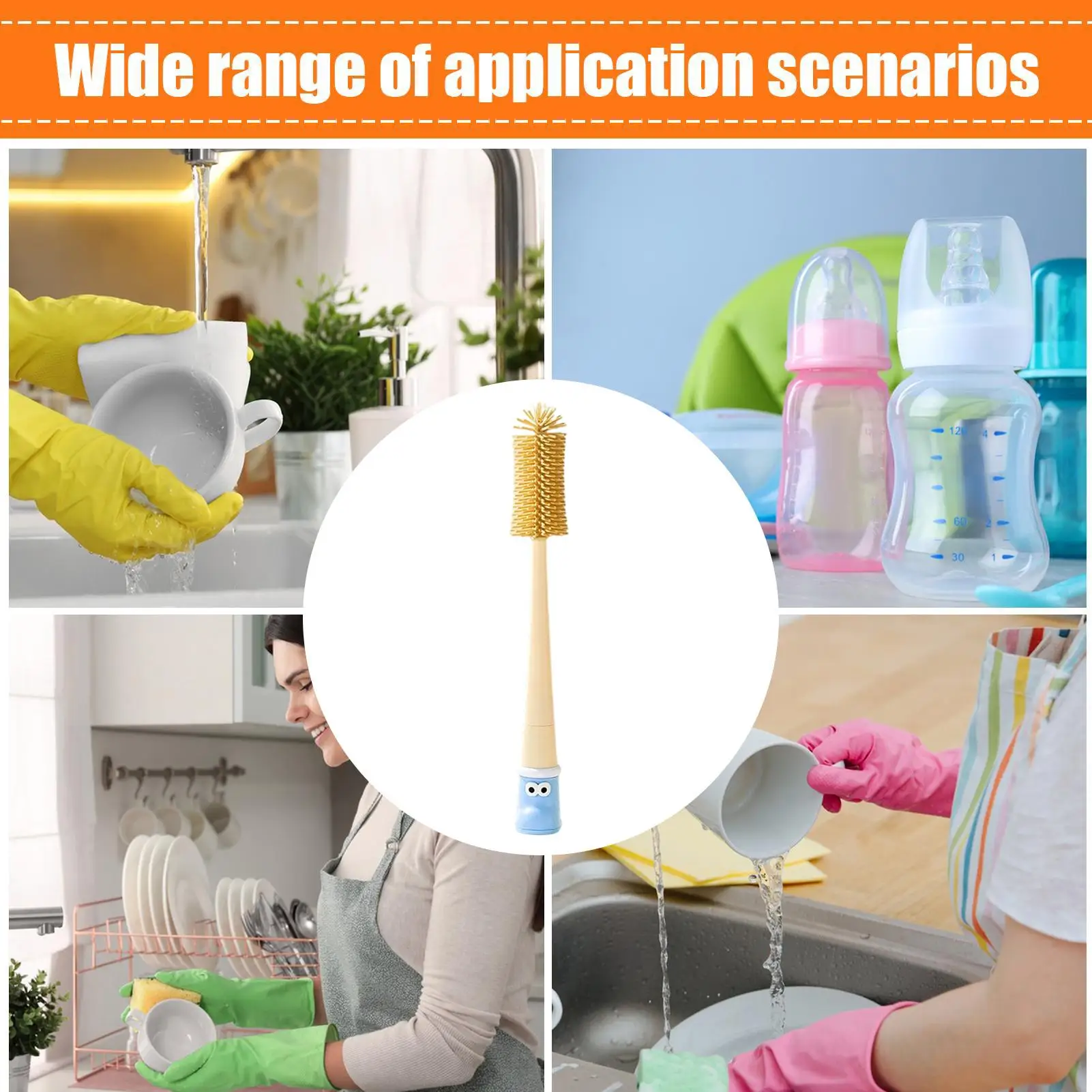 Cepillo para botellas 5 en 1, tazas con mango largo, herramientas de lavado, juego de cepillos para botellas de agua para exprimidores, tapas, pajitas, extractores de leche y pezones - imagen 5