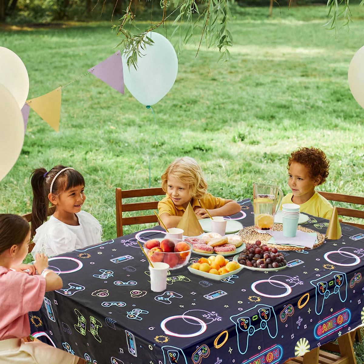 130*220cm negro Videojuego Gamepad mantel suministros de fiesta mantel de fiesta de neón cubiertas de mesa brillantes decoración de fiesta de cumpleaños - imagen 5