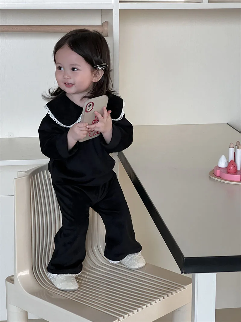 MILANCEL, nuevo conjunto de ropa de primavera para bebés, 9M-3T, bonita camisa de encaje de retazos + Pantalones de pierna ancha, prendas de vestir de estilo fino para niños pequeños, 2 uds. - imagen 2