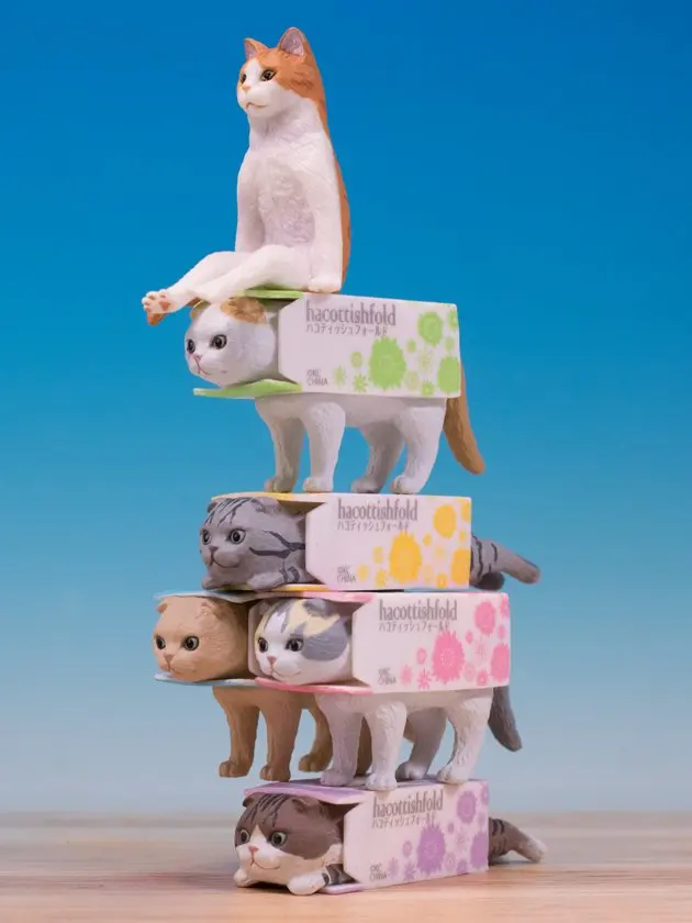 Original capsule toys cute kawaii Hacottishfold 3 Scottish Fold cat in tissue box gashapon figures - imagen 3