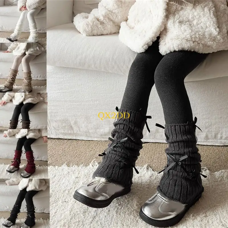 QX2D Leggings térmicos invierno con forro para niñas, pantalones cálidos y elásticos con lazo, amigables con piel,