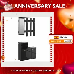 HOMCOM Conjunto de Recibidor de Entrada con Espejo Perchero y Zapatero Muebles de Entrada con 6 Ganchos y Estantes para 8 Pares de Zapatos para Pasillo