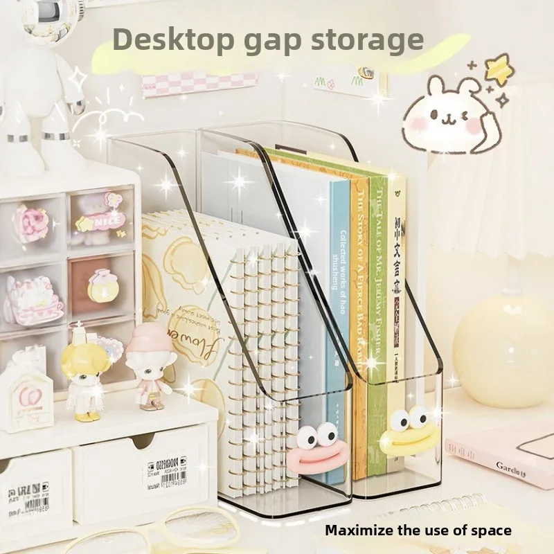 Estante de almacenamiento de archivos de escritorio transparente, soporte para libros, organizador de escritorio, soporte para libros para el hogar y la Oficina, caja de almacenamiento Vertical Simple para estudiantes - imagen 3