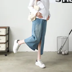 Falda premamá de mezclilla elástica – Alta y elegante para verano