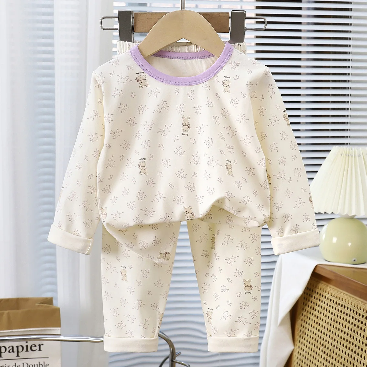 MILANCEL primavera niños conjunto de ropa de casa 1-9T conejito de dibujos animados niñas ropa de hogar traje perros letras niños pijamas 2 uds - imagen 2