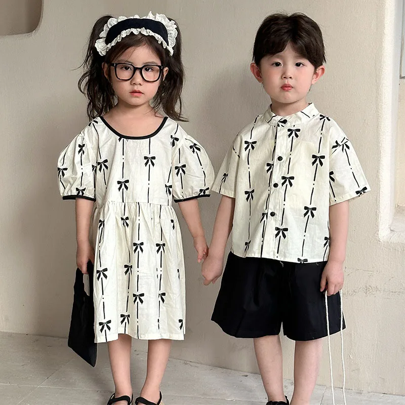 MILANCEL, nuevo conjunto de ropa de primavera para niños, 1-9T, bonito vestido de manga corta con lazo, prendas de vestir para niños, trajes de 2 uds - imagen 3