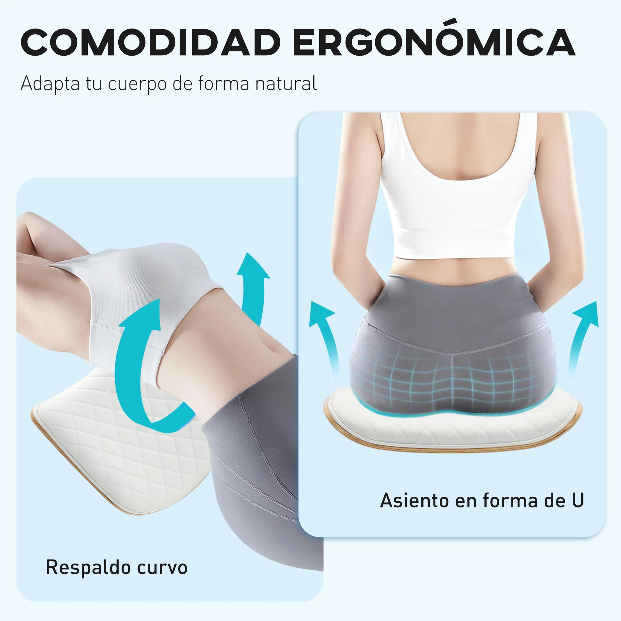 HOMCOM Silla de Escritorio sin Brazos, Silla de Oficina Giratoria, Tapizada en Cuero Sintético, con Respaldo Curvado, Asiento Forma U, Altura Ajustable, Basculante, Blanco - imagen 4