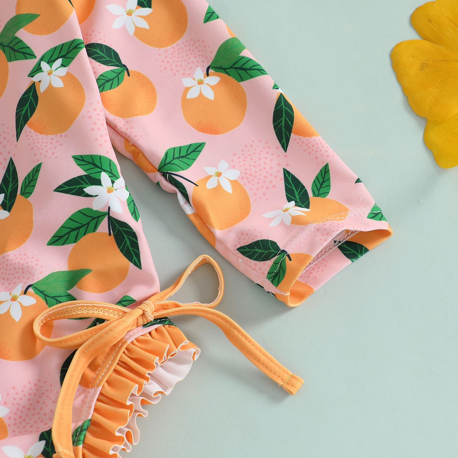 Trajes de baño para niñas de 0 a 24 meses, traje de baño con estampado de cuadros/flor/fruta, volantes, protector contra sarpullidos y gorro de baño para niños pequeños - imagen 5