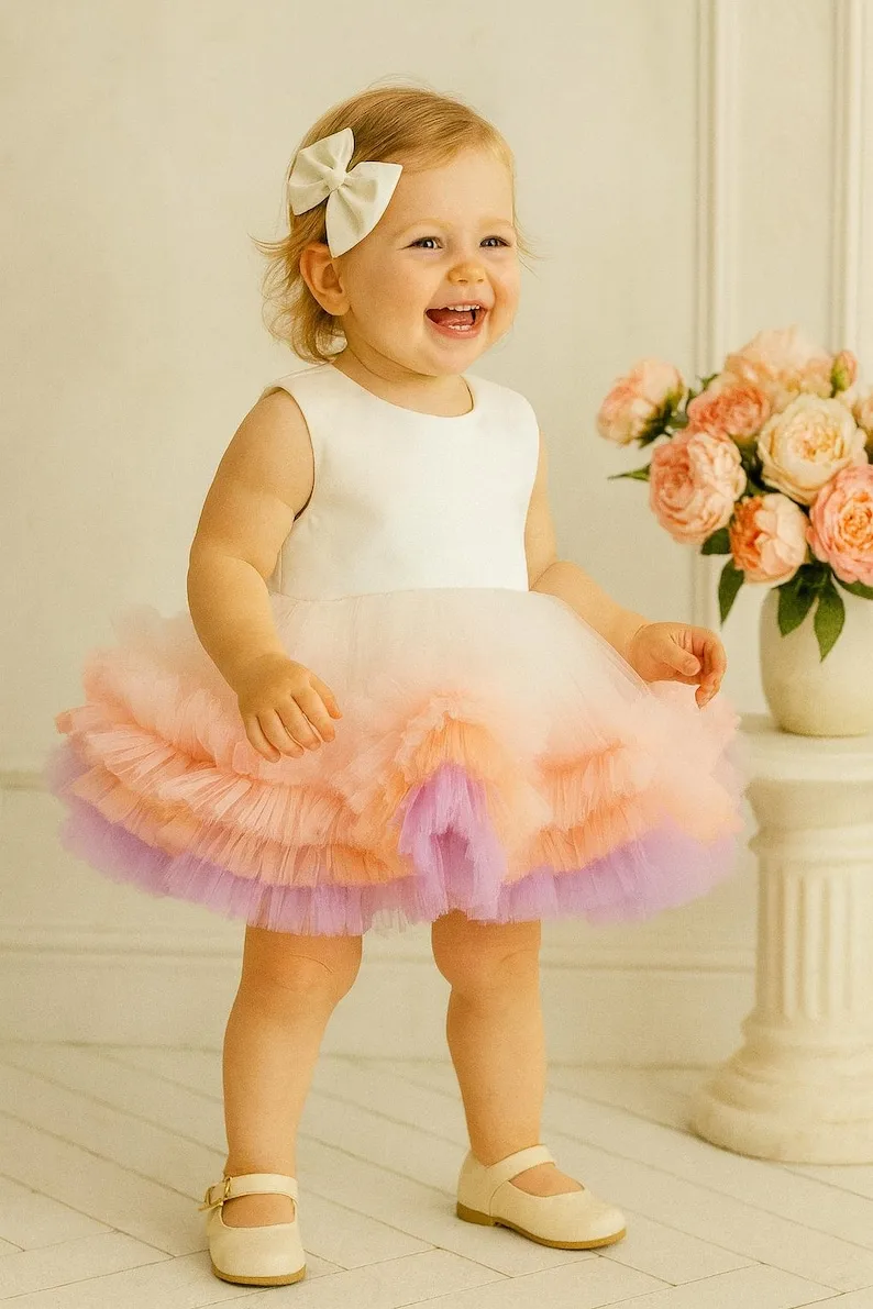 Vestido de primer cumpleaños de tul hecho a mano: vestido de niña de flores hinchado para ropa de sesión de fotos de fiesta de boda - imagen 3