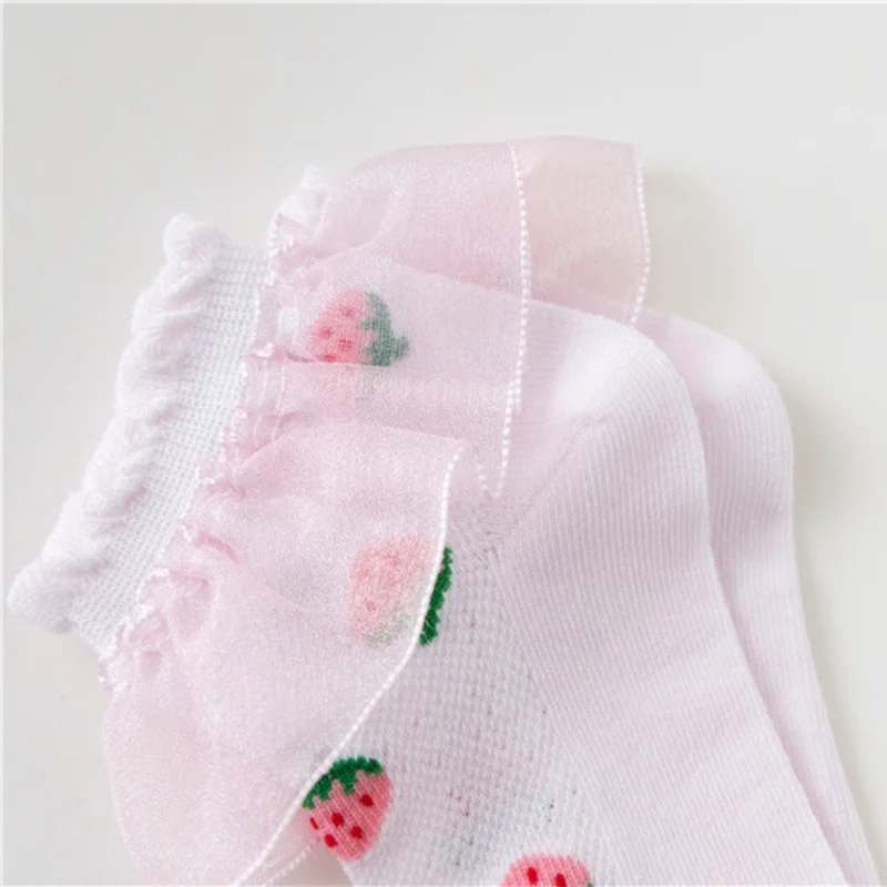 Lawadka-calcetines con estampado fino de fresas para niños y niñas, medias de encaje de princesa, de 1 a 15 años, 5 pares por juego - imagen 5