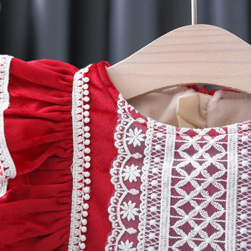 Vestidos de invierno de 2 piezas para niñas recién nacidas, ropa de lana cálida, manga larga, vestido de princesa roja + sombrero, ropa para niños, BC619 - imagen 4