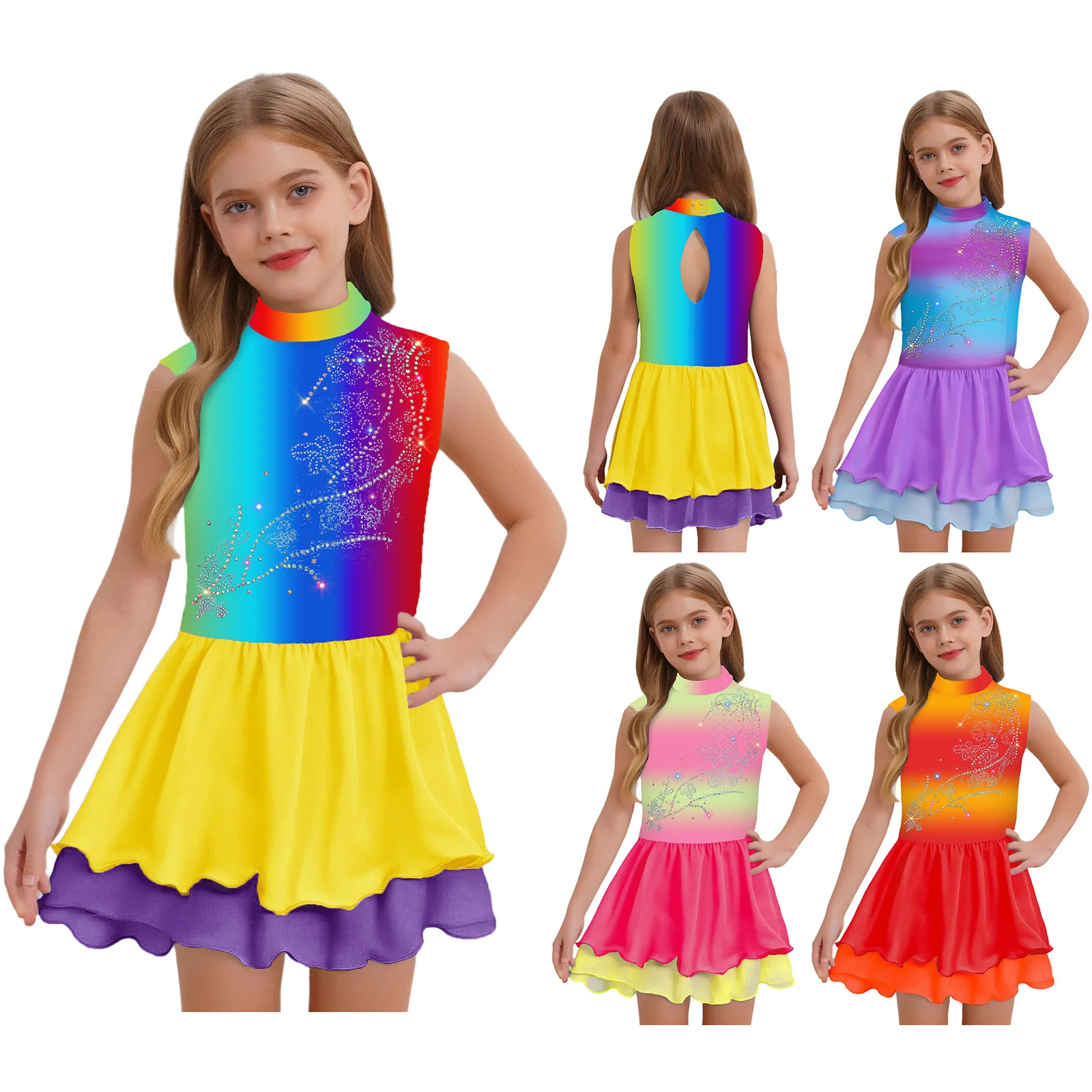 Vestido de baile de patinaje artístico para niñas, disfraz de bailarina, tutú de Ballet, ropa de gimnasia contemporánea moderna - imagen 2