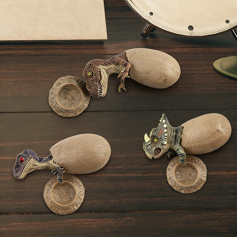 Juego de figuras de dinosaurios para incubar, Tiranosaurio Rex Triceratops Raptor, decoración coleccionable de animales, Mini modelo de juguete, regalo para niños, 3 uds. - imagen 2
