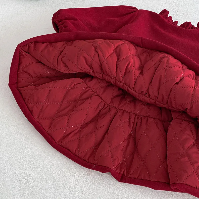 Christmas Girls Dress Thicken Lining Red Dress For Girls Ruffle Thicken Fleece Dresses Kids Party Clothes - imagen 5