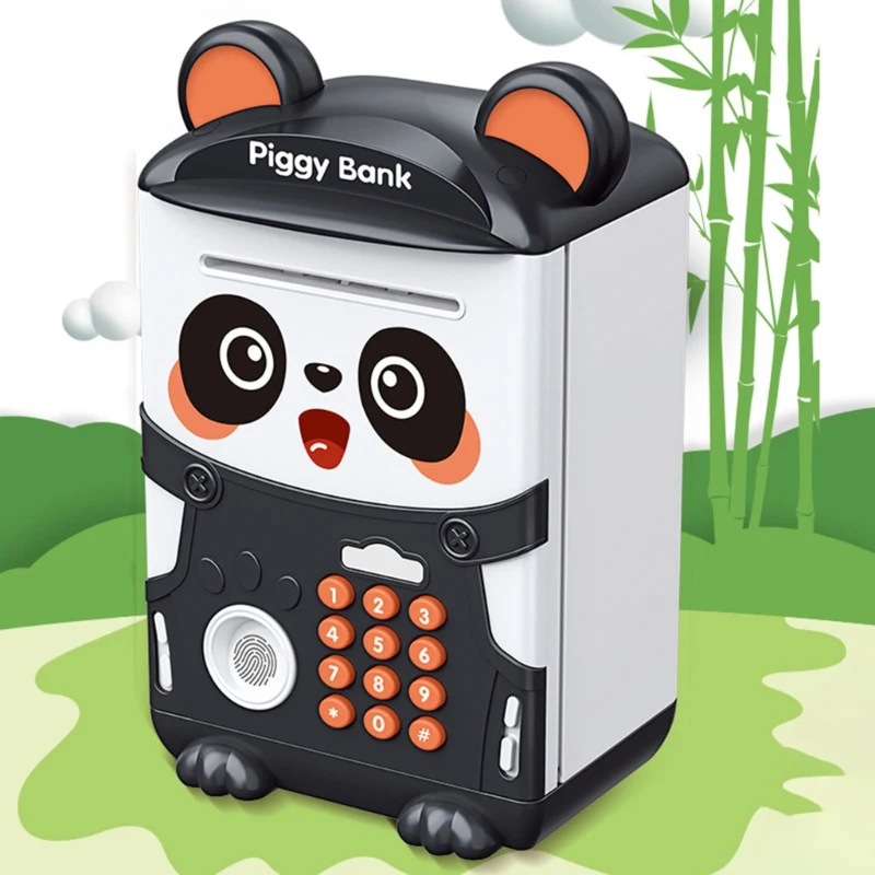 Hucha Panda, caja de dinero de dibujos animados, contraseña de huella digital, rollo de inducción automática, simulación de cajero automático electrónico, juguetes para niños de Navidad - imagen 4