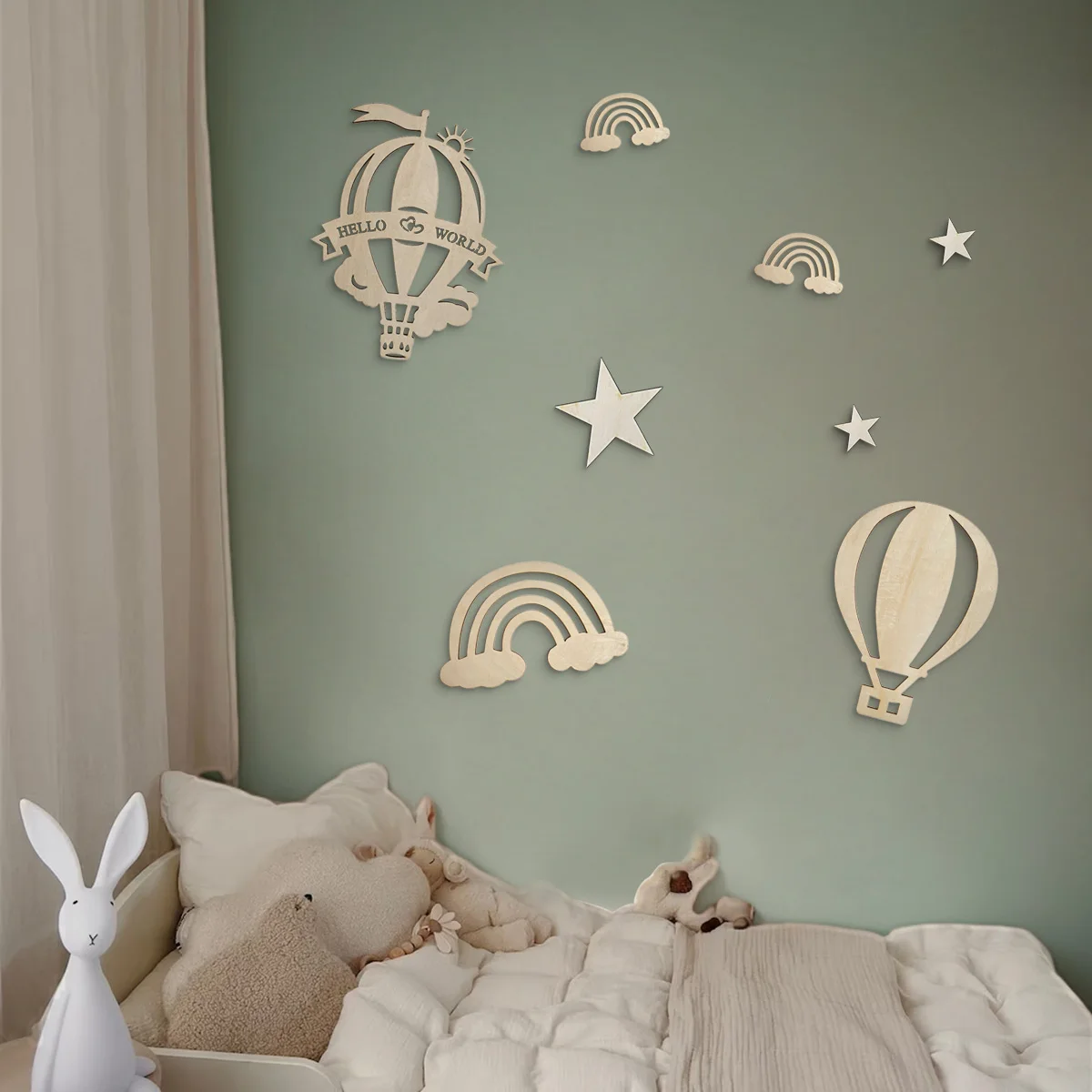 8 unids/set de globos de aire caliente de madera, nubes, estrellas, decoración de habitación de niños, decoración de jardín de infantes, decoración de pared creativa - imagen 3