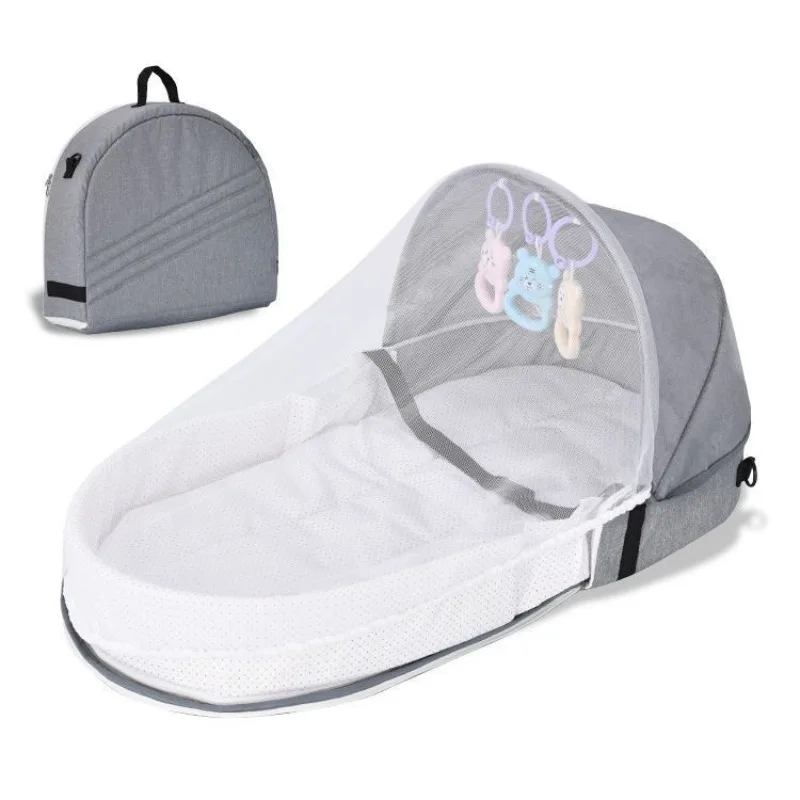 Bolsa para cama de bebé plegable portátil, Moisés para recién nacidos, cuna de viaje de Color sólido, nido de bebé compacto de malla transpirable para el hogar y al aire libre - imagen 2