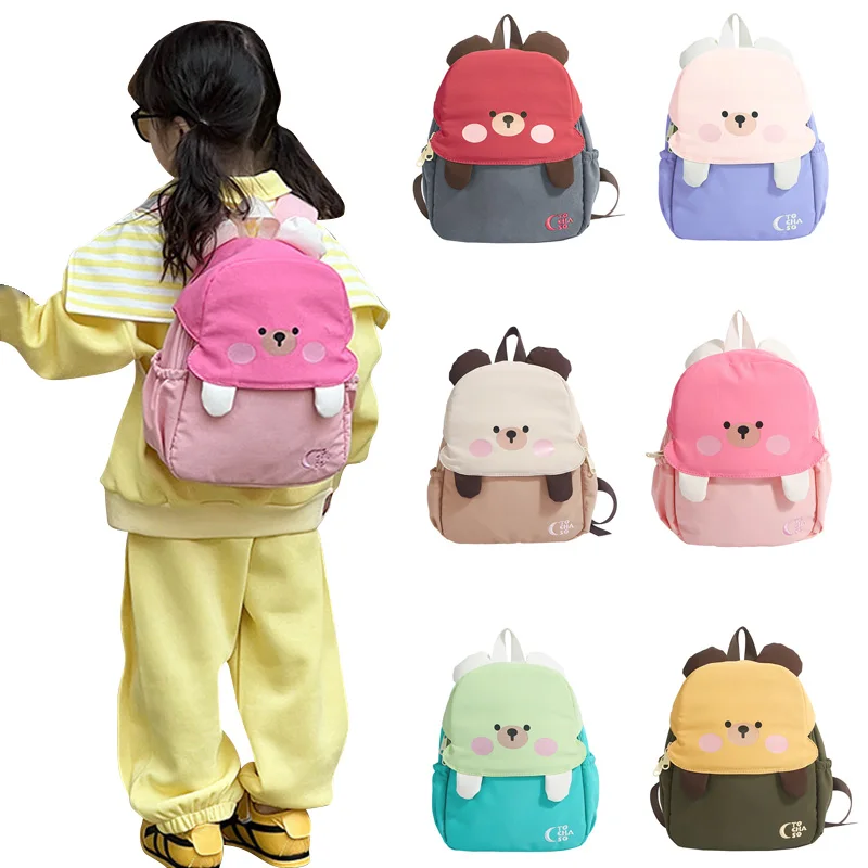Mochila para guardería de bebé, mochila escolar de nailon con oso de dibujos animados, almacenamiento versátil, bolso de hombro aplicado, lindas mochilas antipérdida para niños - imagen 2