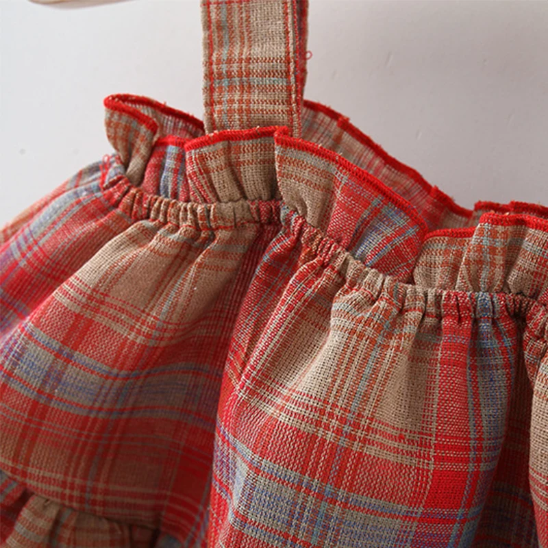 Conjunto de 2 piezas de ropa de verano para niñas recién nacidas, ropa coreana a cuadros sin mangas, vestidos de princesa escalonados de algodón + sombrero para el sol, BC878 - imagen 4