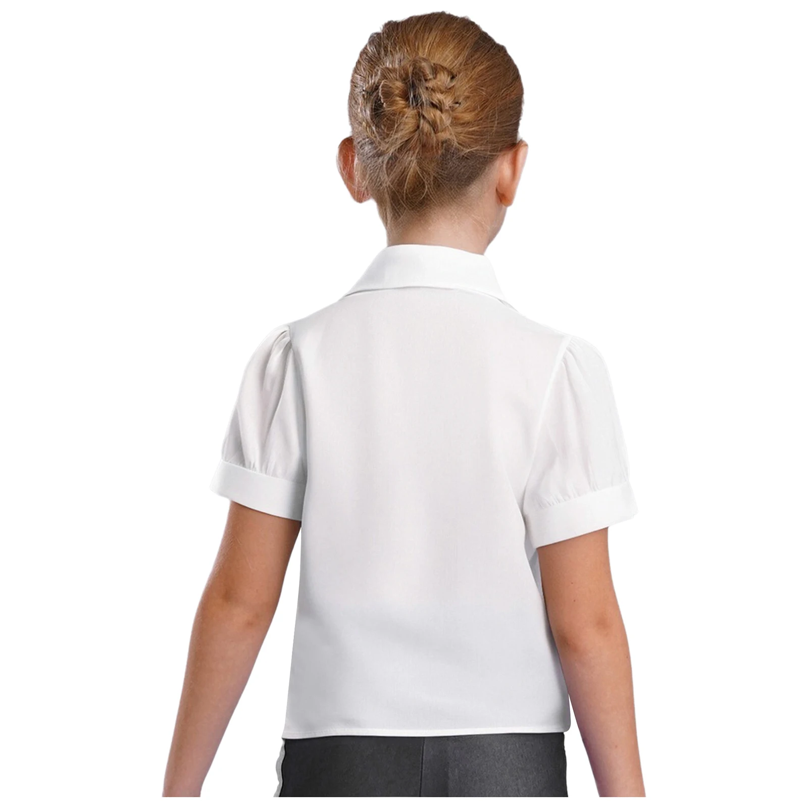 Camisa blanca de algodón para niñas, blusas con botones de manga corta con adornos de encaje, Top para la escuela, boda, fiesta de cumpleaños, vacaciones, Picnic - imagen 3