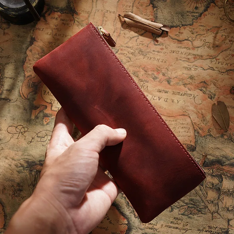 Estuche para lápices con cremallera de cuero Vintage, organizador de papelería de cuero de vaca, portalápices, bolsa para utensilios de escritura, bolsa para accesorios de viaje - imagen 2