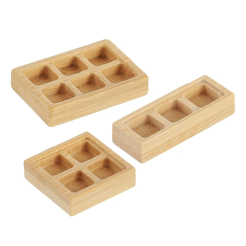 Bandeja de bambú en miniatura para casa de muñecas, bandeja para aperitivos, pastel de fruta, postre, plato de comida, casa de muñecas, escena de juego de simulación, escala 1:12, 5 uds. - imagen 5