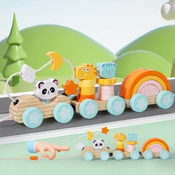 Tren de madera Montessori con animales y números para bebés