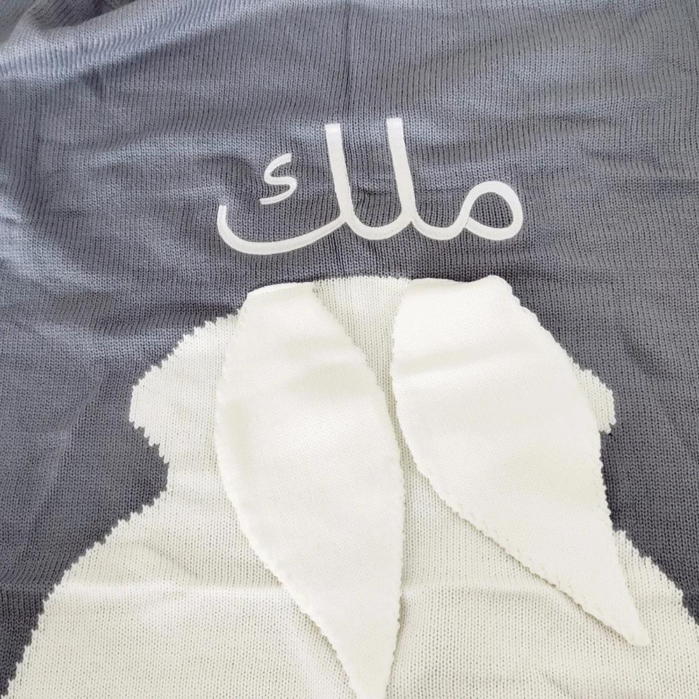 Manta de bebé personalizada con nombre, edredón de punto para recién nacido, manta para niño pequeño, ropa de cama a cuadros de dibujos animados de conejo, regalo de cumpleaños - imagen 3