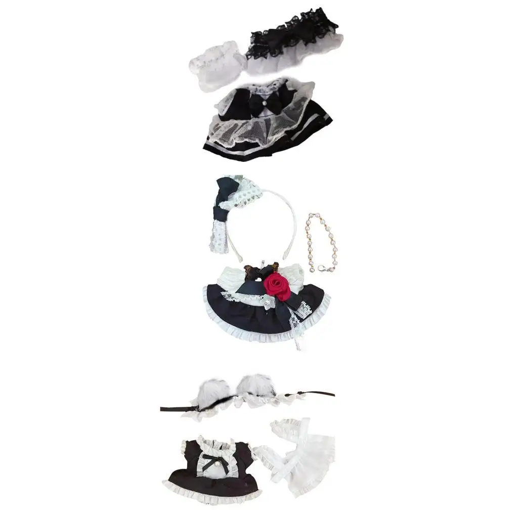 DIY Doll Maid Dress with Headpiece for 5.91-inch Plush Figures