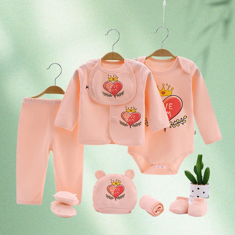 Conjuntos de manga larga para bebé recién nacido, niña y niño, Tops de algodón con bonitos dibujos de corazón de amor para mamá, pantalones y pelele, 10 unidades/juego de ropa - imagen 4